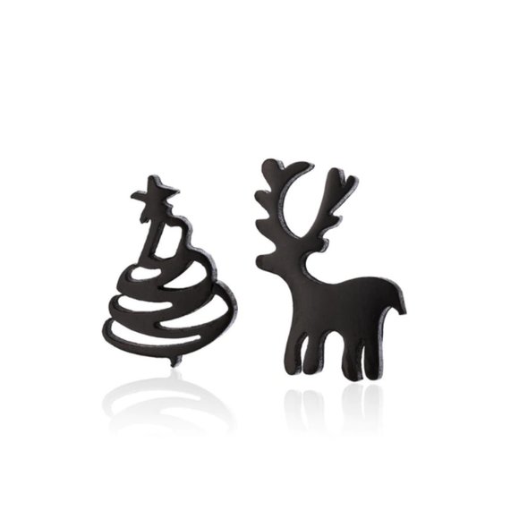🍏50% OFF/3+...Reindeer and Christmas Tree Stud Earrings (Black color) - Picture 1 of 4